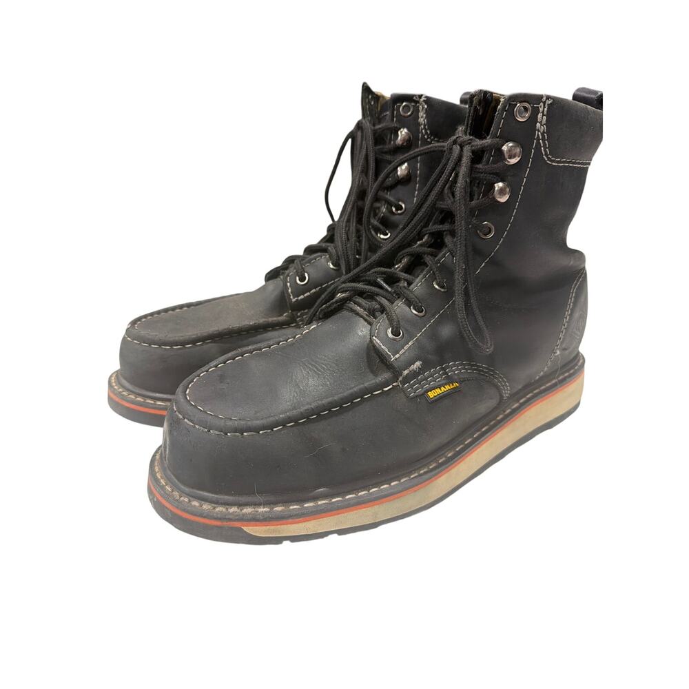 Bonanza MEN'S SZ 13 8" STEEL TOE MOC TOE LEATHER LACE SAFETY BLACK WATERPROOF
